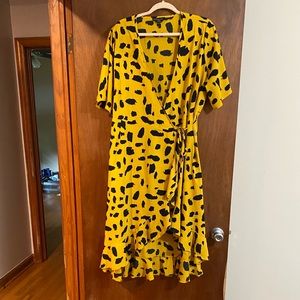 plus yellow animal print wrap dress